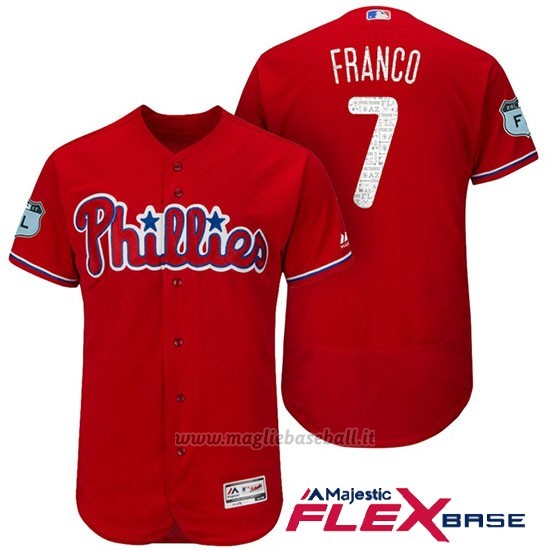 Maglia Baseball Uomo Philadelphia Phillies Maikel Franco Scarlet 2017 Allenamento Primaverile Flex Base Giocatore